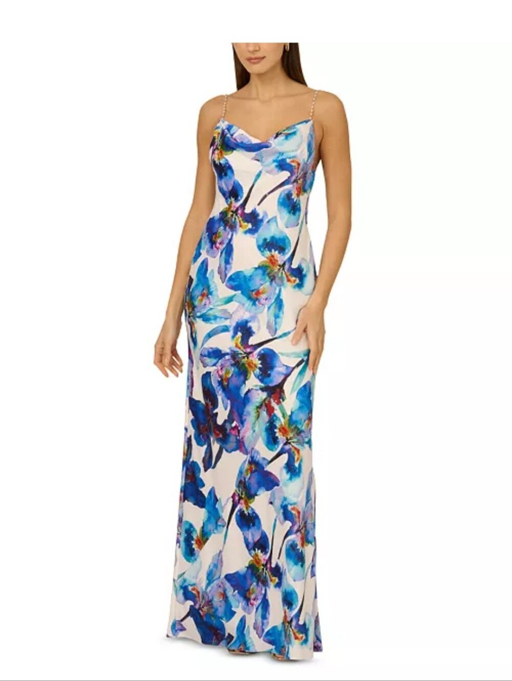 Adrianna Papell NWT Floral Maxi Slip Dress Sz 12 Cowl Neck Gown Chain Strap $229